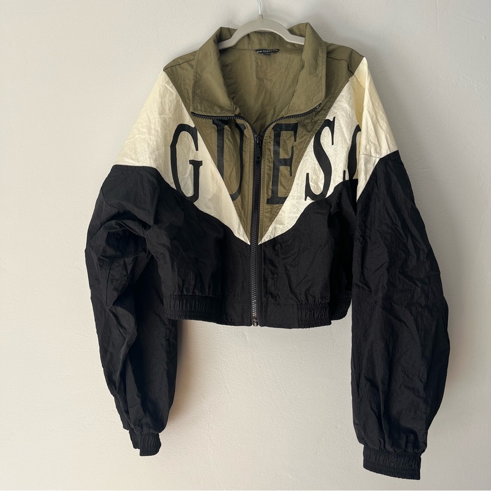 Olive green black and cream crop top wind breaker